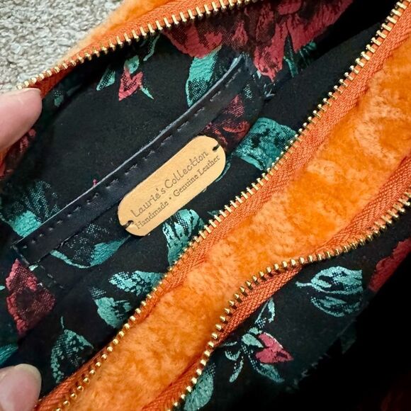 Orange Real Shearling Double Zip Pillow Bag, Lamb Fur Shoulder Bag, Crossbody - Picture 16 of 16
